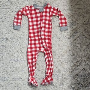 Honest Organic Cotton Footed Pajamas Sleeper Red Checked Holiday Christmas Size
